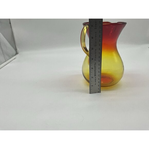 Amberina Hand Blown Art Glass 7 Inch Pitcher with Applied Handle Serve Ware - Picture 16 of 16